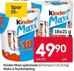 Rusta Kinder Maxi sjokolade tilbud