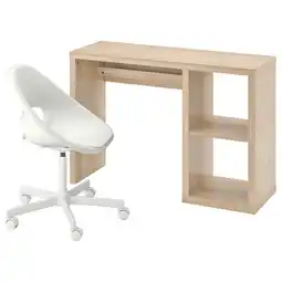 IKEA Kallax / loberget Skrivebord og stol, hvitbeiset eikemønster/hvit tilbud