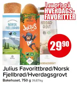 Spar Bakehuset Julius Favorittbrød/Norsk Fjellbrød/Hverdagsgrovt tilbud