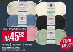 Europris Tynn Merino Garn tilbud