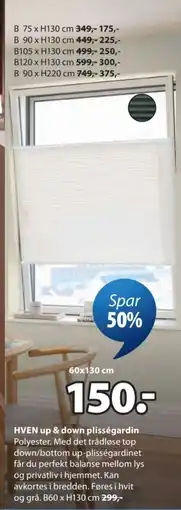 JYSK Hven up & down plisségardin tilbud