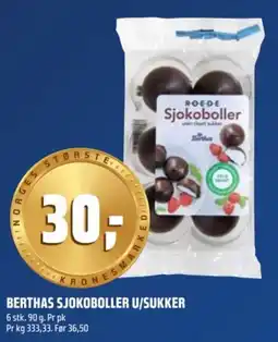 Coop Obs Berthas sjokoboller u/sukker tilbud