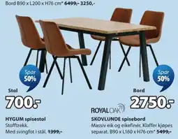 JYSK Royal Oak skovlunde spisebord tilbud