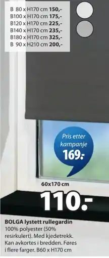 JYSK BOLGA lystett rullegardin tilbud
