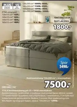 JYSK TYSLA kontinentalseng grå-23 + EKSO overmadrass tilbud