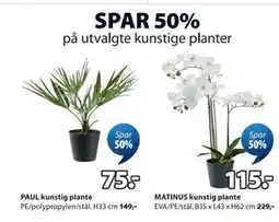 JYSK SPAR 50% på utvalgte kunstige planter tilbud