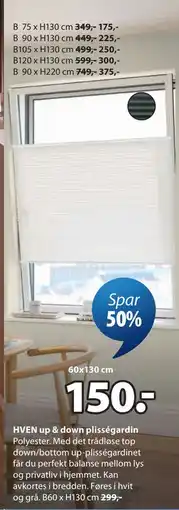 JYSK HVEN up & down plisségardin tilbud