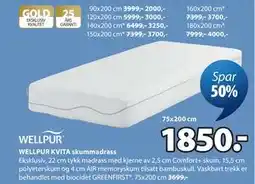 JYSK WELLPUR KVITA skummadrass tilbud