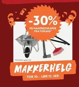 Byggmakker 30% PÅ HAGEREDSKAPER FRA FISKARS tilbud