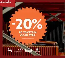 Byggmakker 20% PÅ TAKSTEIN OG PLATER tilbud