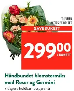 Jacobs Håndbundet blomstermiks med Roser og Germini tilbud