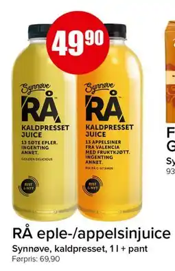 Spar RÅ eple-/appelsinjuice tilbud