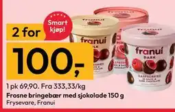 Gigaboks Franui Frosne bringebær med sjokolade 150 g tilbud