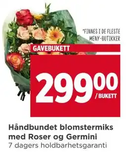 Meny Håndbundet blomstermiks med Roser og Germini tilbud