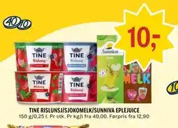 Coop Prix TINE RISLUNSJ/SJOKOMELK/SUNNIVA EPLEJUICE tilbud