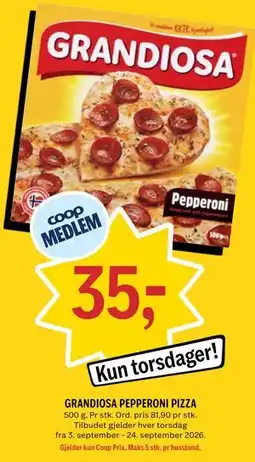 Coop Prix GRANDIOSA PEPPERONI PIZZA tilbud