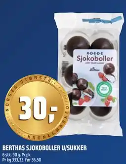 Coop Obs BERTHAS SJOKOBOLLER U/SUKKER tilbud