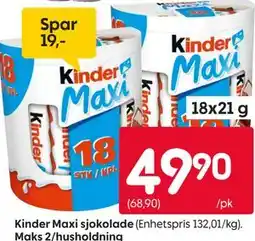 Rusta Kinder Maxi sjokolade tilbud
