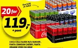 Bunnpris COCA-COLA SLEEK M/U SUKKER, FANTA CRIMSON CHERRY, FANTA ORANGE ZERO OG URGE tilbud