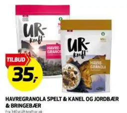 Bunnpris HAVREGRANOLA SPELT & KANEL OG JORDBÆR & BRINGEBÆR tilbud