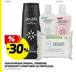 Bunnpris ASAN INTIMVASK ORIGINAL, TRANEBÆR, INTIMSERVIETT UPARFYMERT OG TRIPPELDUSJ tilbud