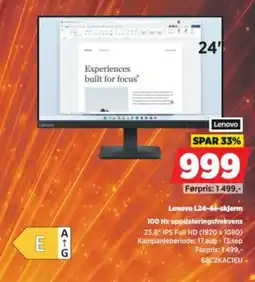 POWER Lenovo L24-4e-skjerm tilbud