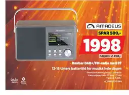 POWER Amadeus Bærbar DAB+/FM-radio med BT tilbud