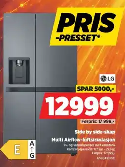 POWER LG Side by side-skap Multi Airflow-luftsirkulasjon tilbud