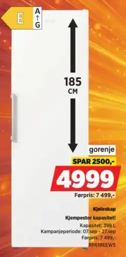POWER gorenje Kjøleskap tilbud