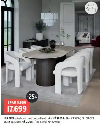 Ullern spisebord med butterfly uttrekk
