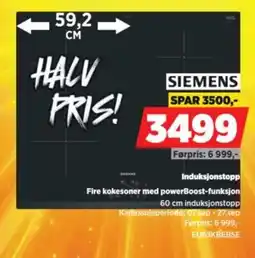 POWER Siemens fire kokesoner med powerBoost-funksjon tilbud