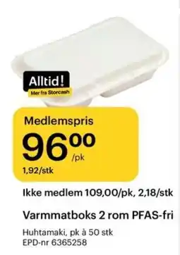 Storcash Huhtamaki varmmatboks 2 rom PFAS-fri tilbud