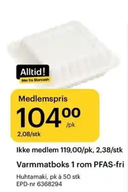 Storcash Huhtamaki varmmatboks 1 rom PFAS-fri tilbud