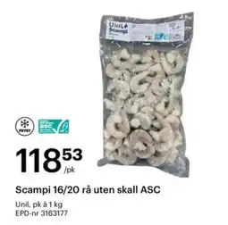 Storcash Unil scampi 16/20 rå uten skall asc tilbud