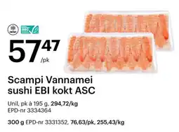 Storcash Scampi Vannamei sushi EBI kokt ASC tilbud