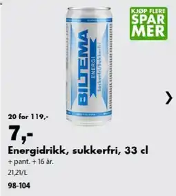 Biltema Biltema energidrikk sukkerfri tilbud