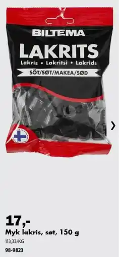 Biltema Biltema lakrits tilbud