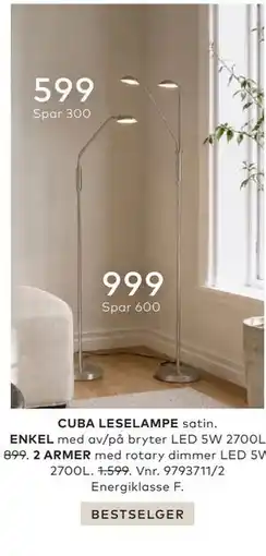 Skeidar CUBA LESELAMPE tilbud