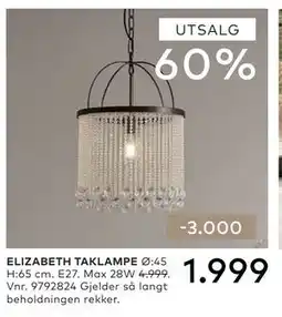 Skeidar ELIZABETH TAKLAMPE tilbud