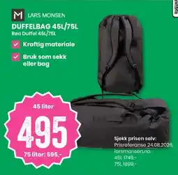 Sport Outlet Lars monsen duffelbag 45l/75l tilbud