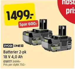 Jula Ryobi one+ batterier 2-pk tilbud