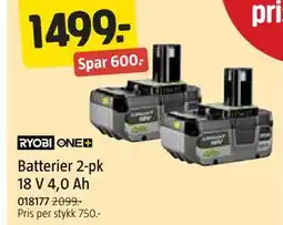 Jula Batterier 2-pk 18 V 4,0 Ah tilbud
