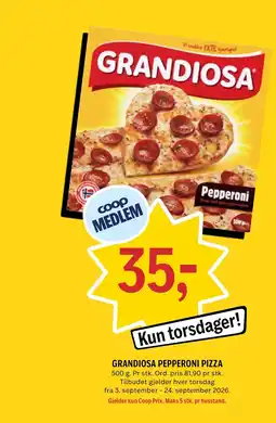 Coop Prix Grandiosa pepperoni pizza tilbud