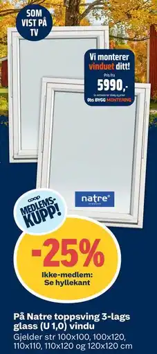 Obs Bygg Natre toppsving 3-lags glass (U 1,0) vindu tilbud