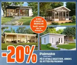 Obs Bygg PÅ ET UTVALG HAGESTUER, ANNEKS OG HYTTER FRA PALMAKO tilbud