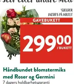 Jacobs Håndbundet blomstermiks med Roser og Germini tilbud