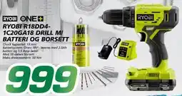 Coop Byggmix RYOBI R18DD4-1C20GA18 DRILL M/ BATTERI OG BORSETT tilbud