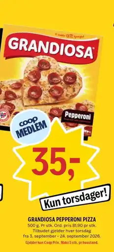 Coop Prix Grandiosa pepperoni pizza tilbud