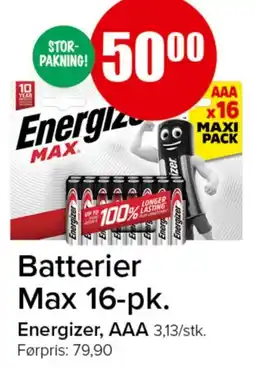 Spar Energizer Batterier Max 16-pk. tilbud