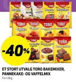Bunnpris ET STORT UTVALG TORO BAKEMIXER, PANNEKAKE- OG VAFFELMIX tilbud